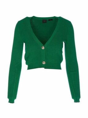 Pinko Green V-Neck Cropped Cardigan with Gold Buttons